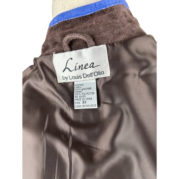 Linea by Louis Dell'Olio Brown Suede Jacket Blue Floral Suede Applique 3X EUC - Picture 2 of 4